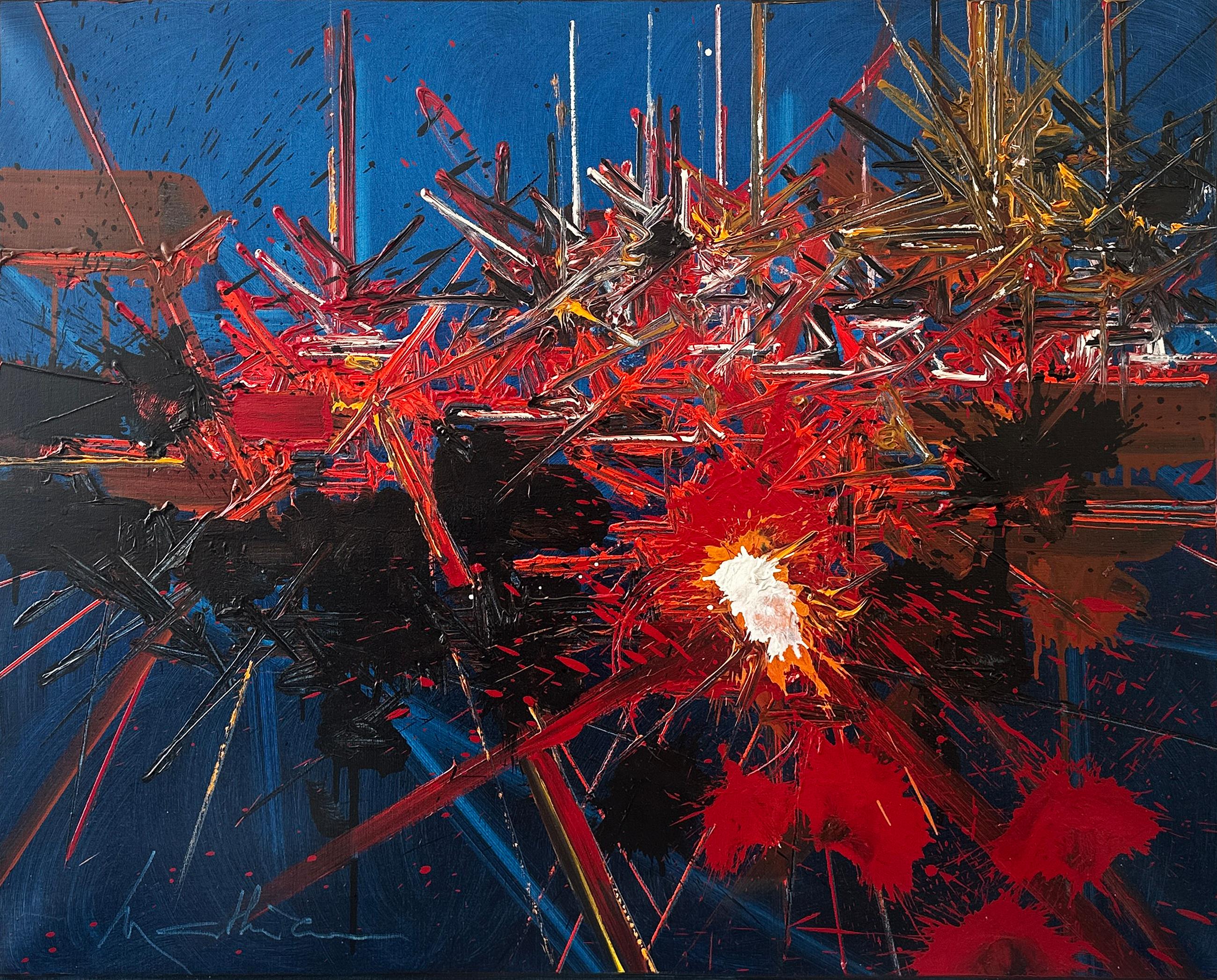 Abstract Blue & Red colorful painting - Monument of Modern Art, Museum Quality