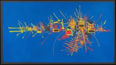 Georges Mathieu Sator, huile sur toile, abstrait lyrique bleu vif, 1968