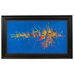 Georges Mathieu Sator 1968 Oil on Canvas Lyrical Abstraction Bright Blue