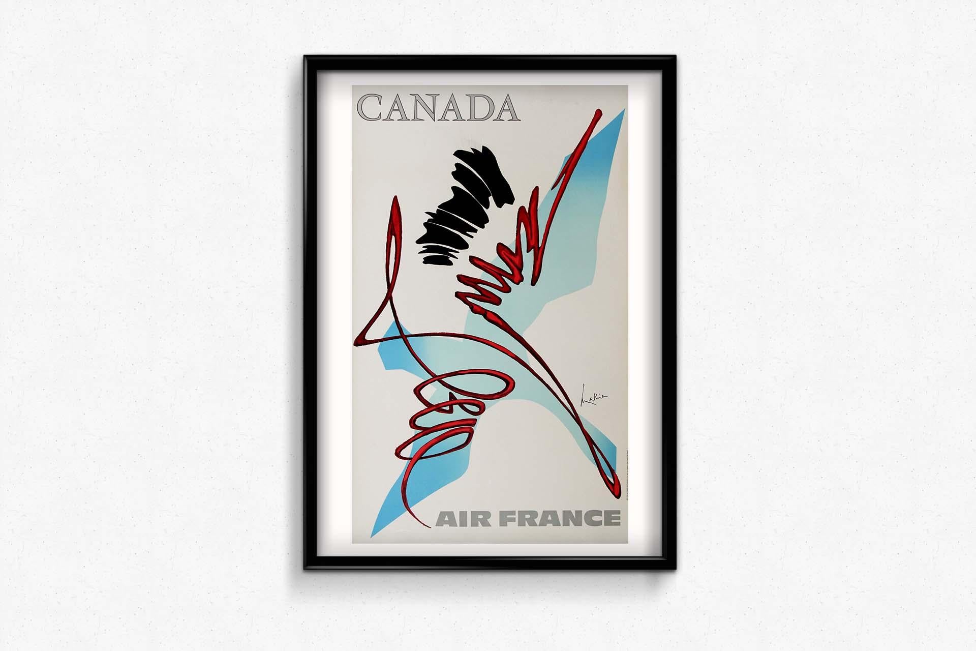 Affiche de voyage originale de Georges Mathieu pour Air France Canada, 1967 en vente 1