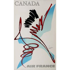Affiche de voyage originale de Georges Mathieu pour Air France Canada, 1967 