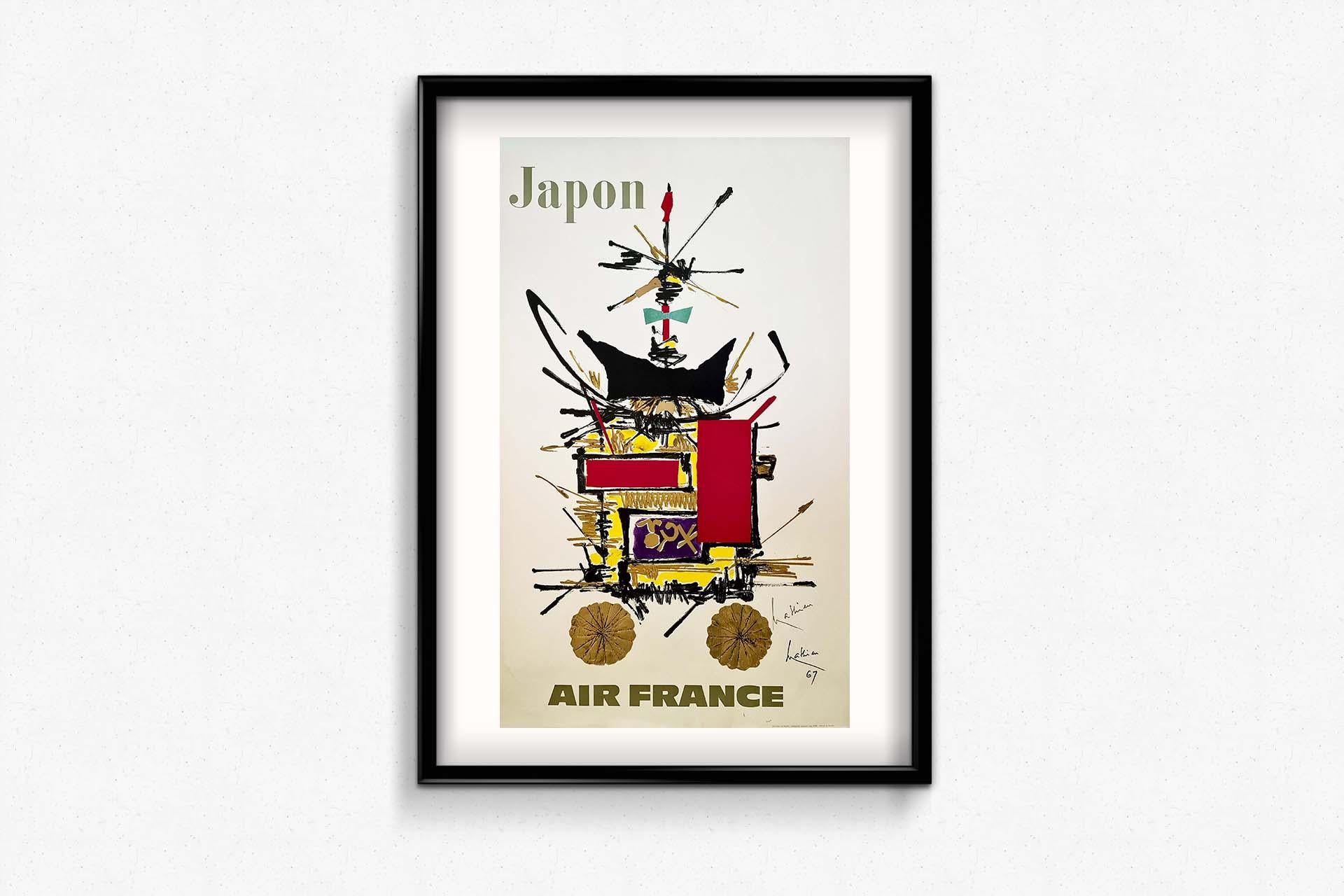 1967 original poster hand signed by the artist Japan Air France Airline Tourism For Sale 1