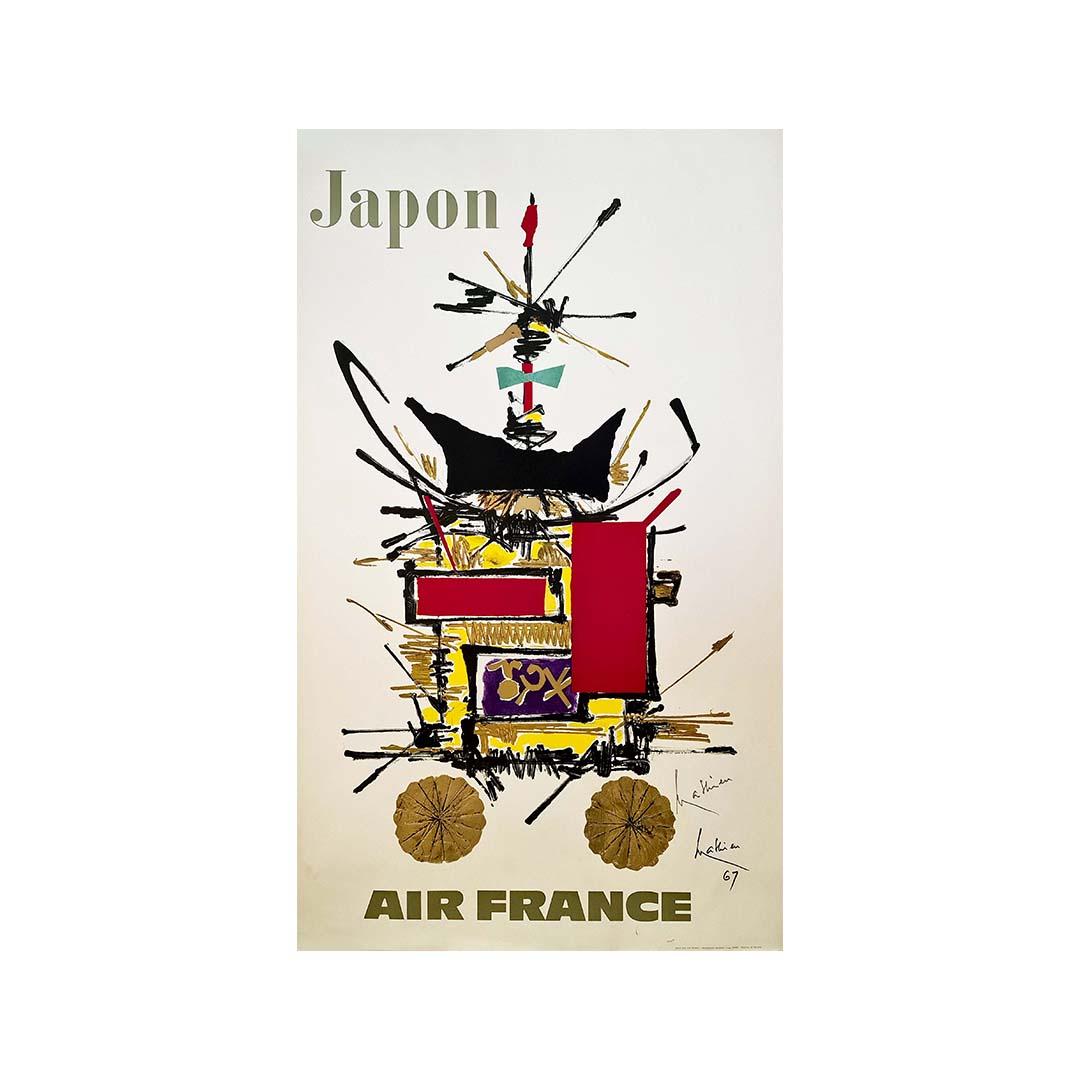 1967 original poster hand signed by the artist Japan Air France Airline Tourism - Print by Georges Mathieu