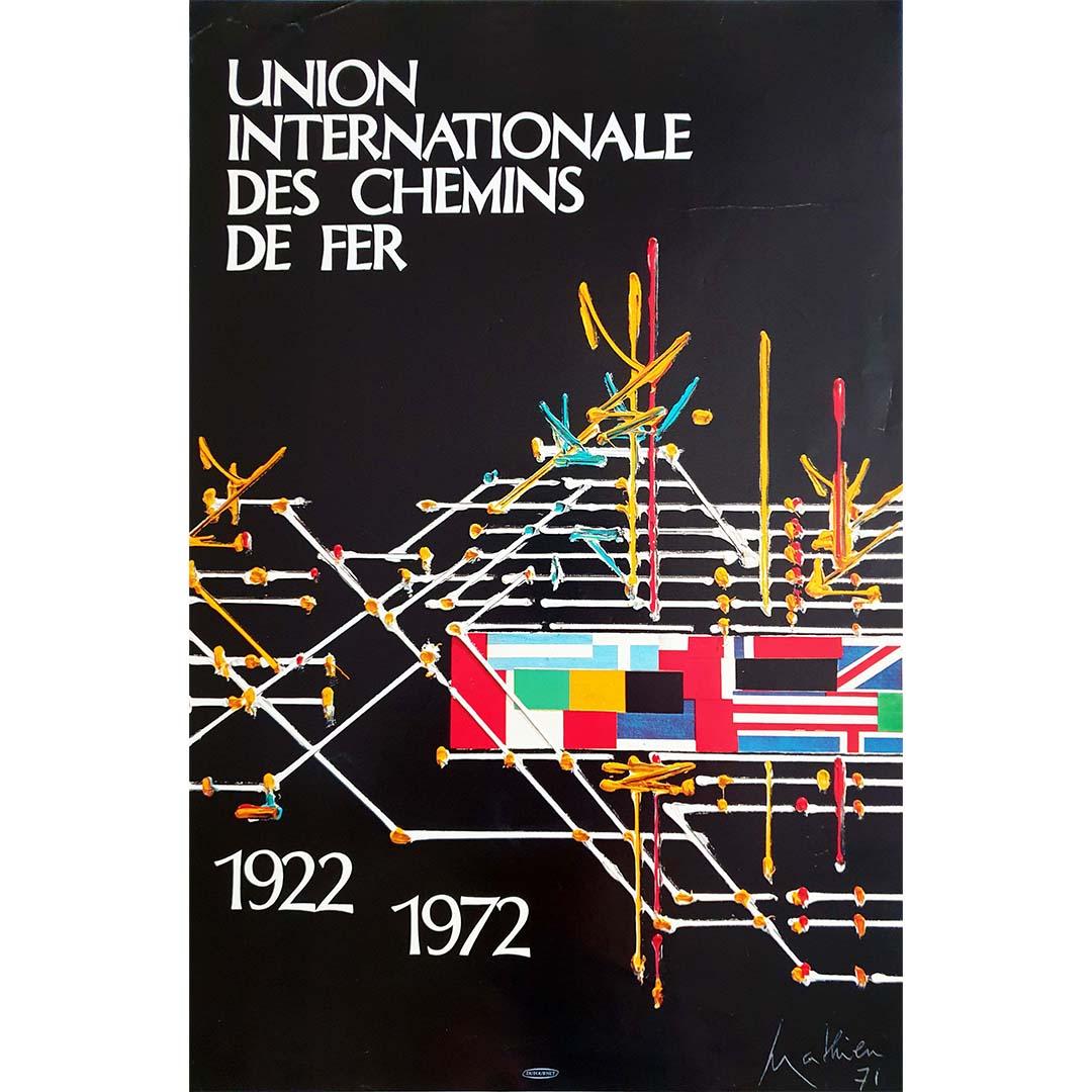1971 original poster by Mathieu for the International Union of Railways - Print by Georges Mathieu