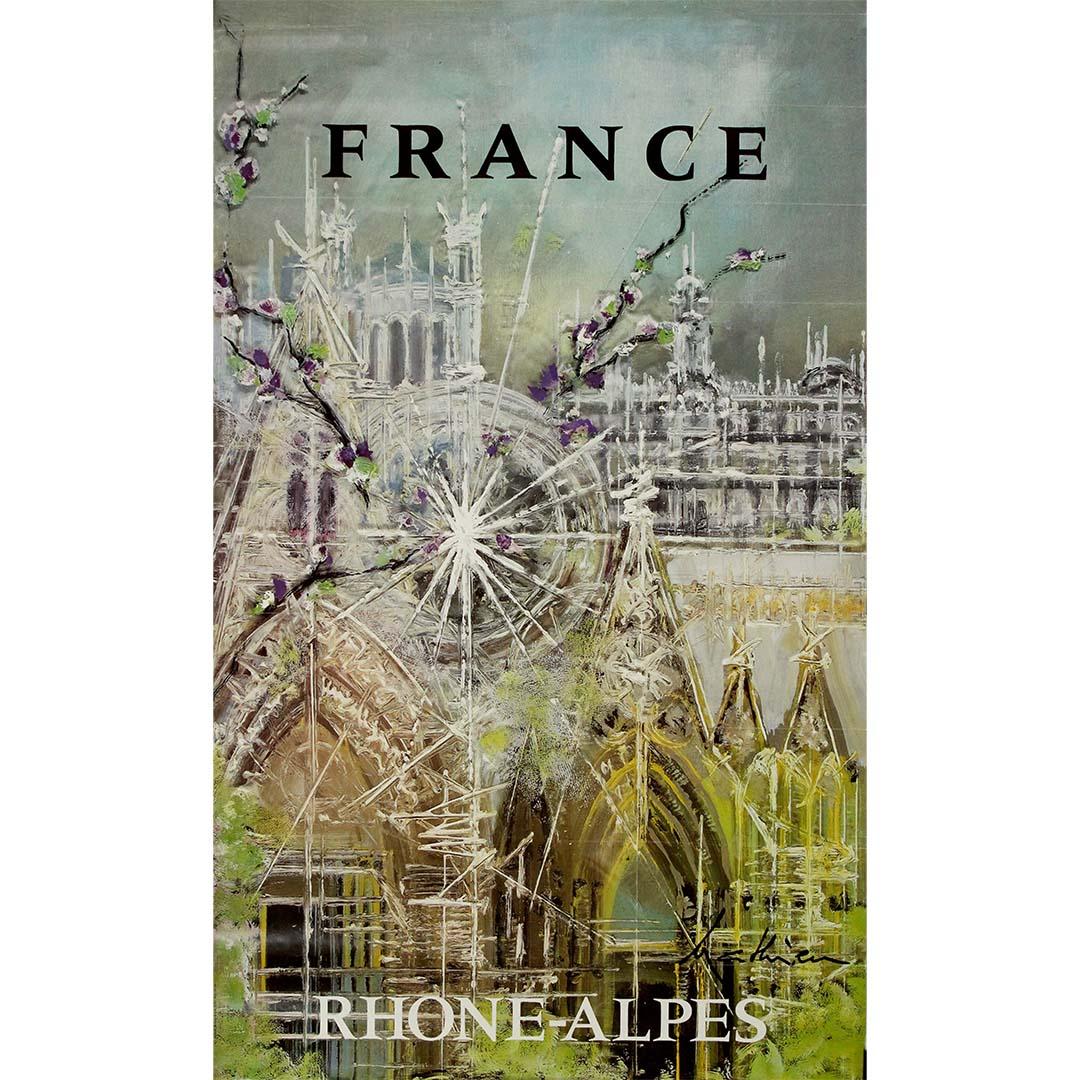 Circa 1970 original travel poster by artist Georges Mathieu - France Rhône Alpes