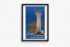 Affiche originale d'Air France Grèce de Mathieu, 1967
