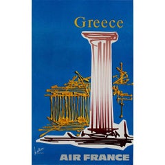 Affiche originale d'Air France Grèce de Mathieu, 1967