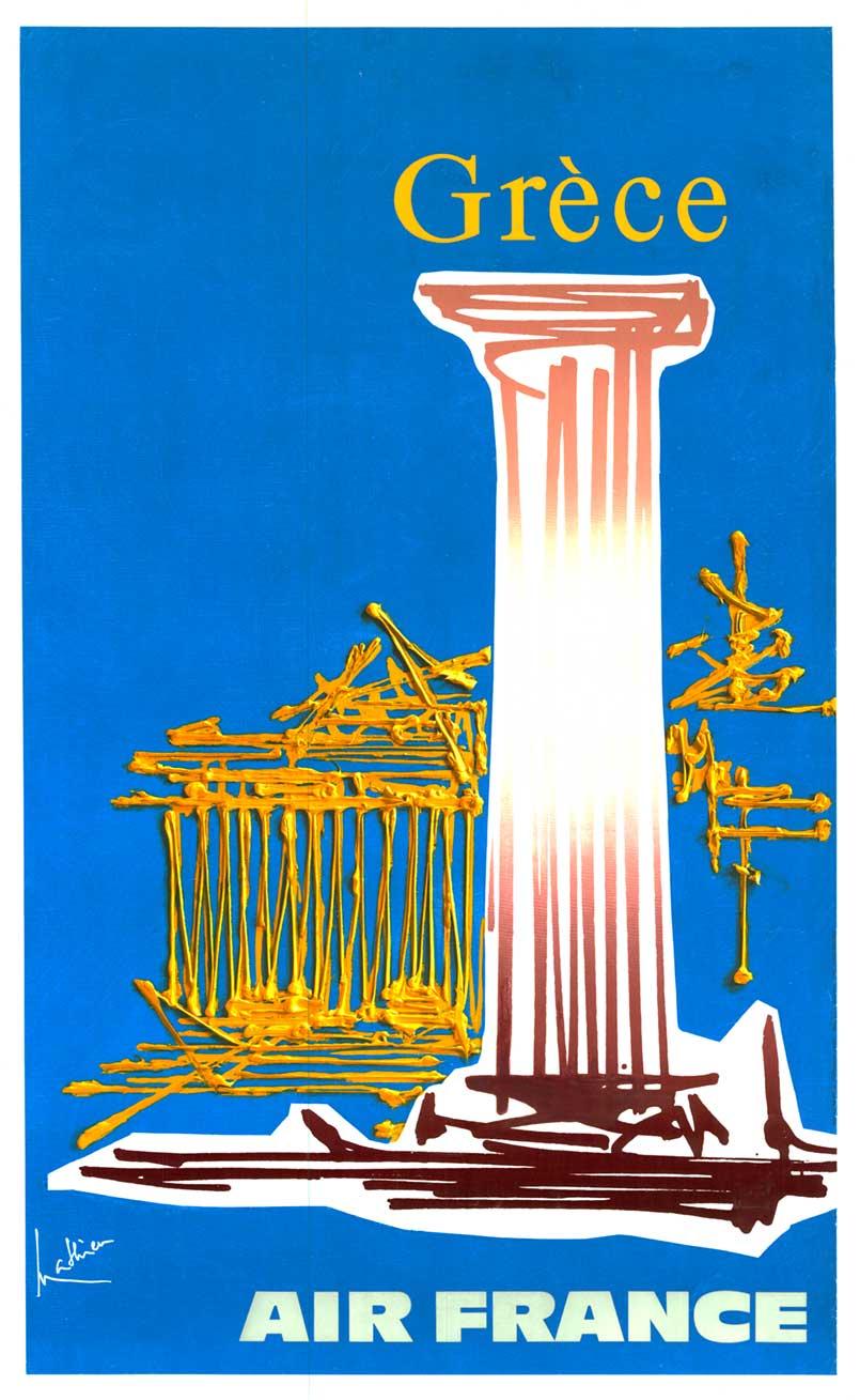 Georges Mathieu Abstract Print - Original Air France Greece (Grece) vintage travel poster
