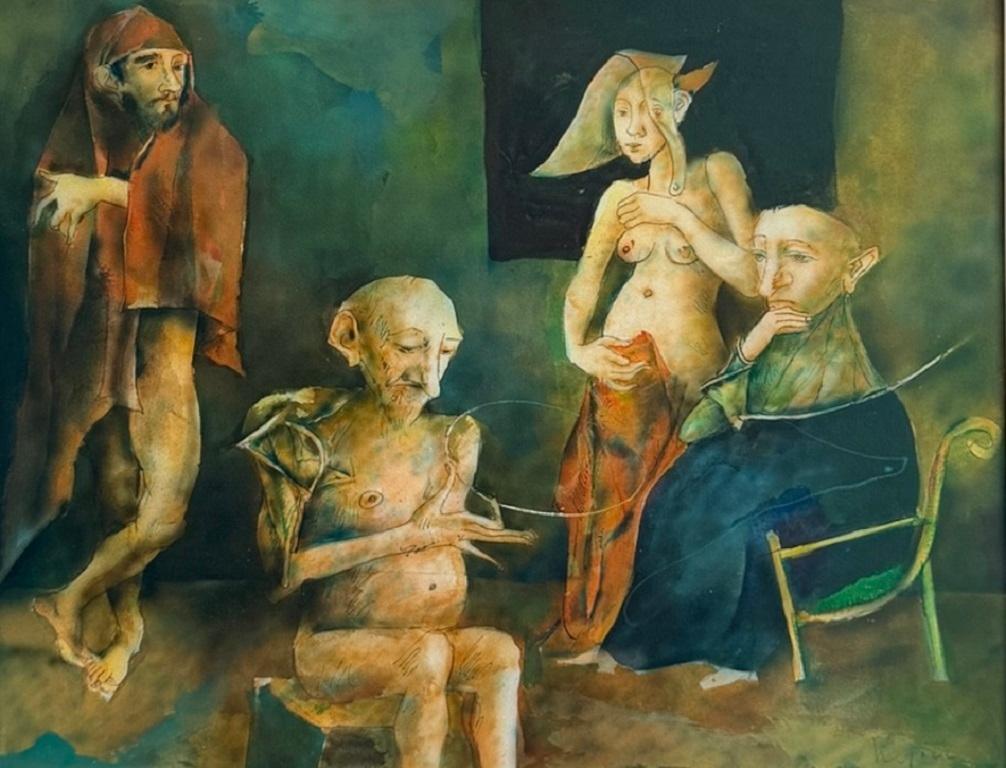 Georges Mazilu Nude Painting – Le Belier Ölgemälde auf Leinwand Ram Nude Portraits Auf Lager