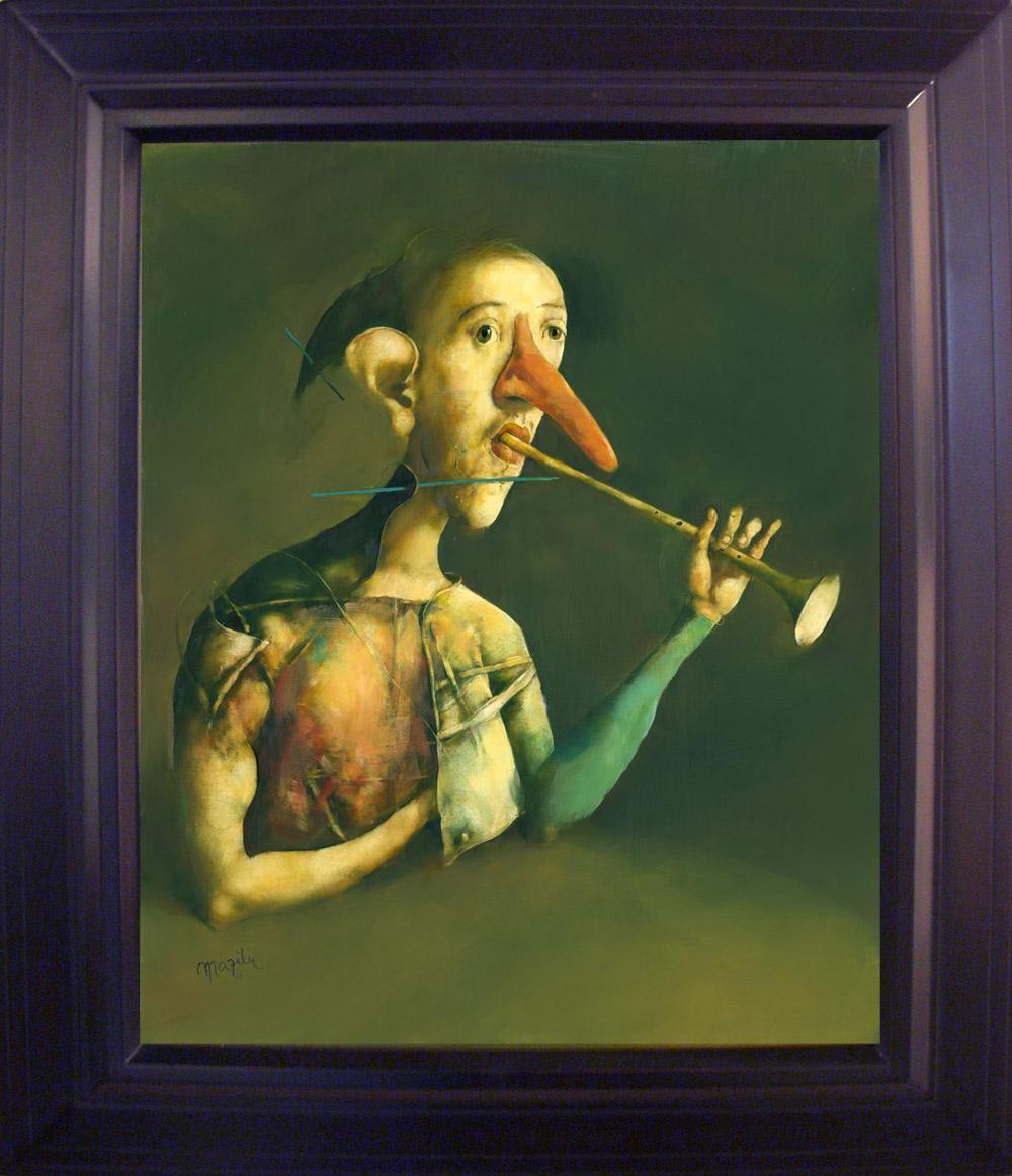 Georges Mazilu Figurative Painting - Le trompettiste au faux nez