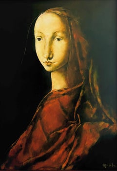 Madame en Rouge Lady in Red Oil Painting on Canvas Woman Girl In Stock
