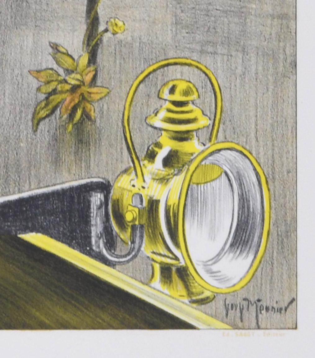 Moto-Flirt
Litografia a colori, 1902 ca.
Firmato nella pietra in basso a destra (vedi foto)
Pubblicato da Edmund Sagot (1857-1917), Parigi
Stampato da Atelier A. Chaix, Paris
Edizione grande con titolo e testo
Part di una serie di due immagini