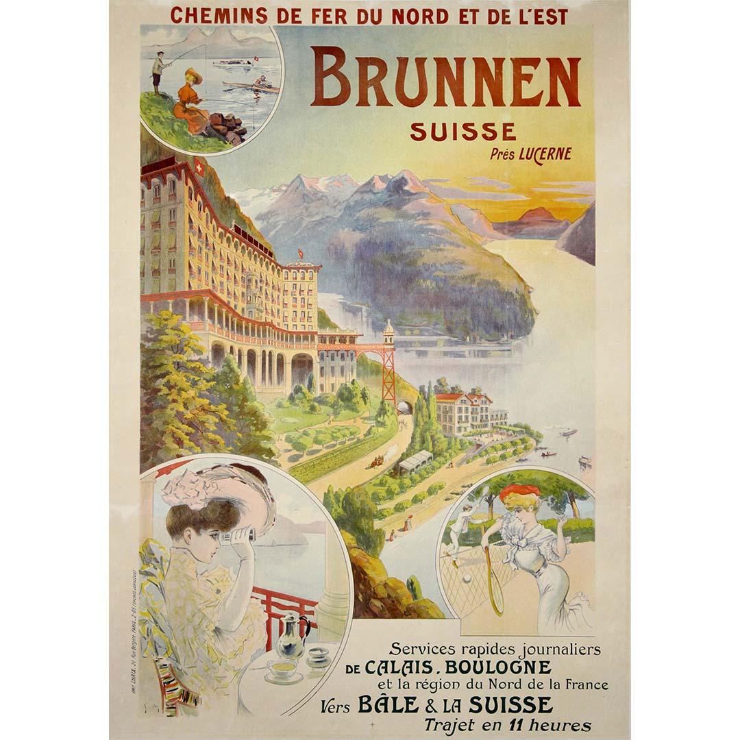 Original 1905 travel poster by Georges Meunier - Brunnen, Switzerland