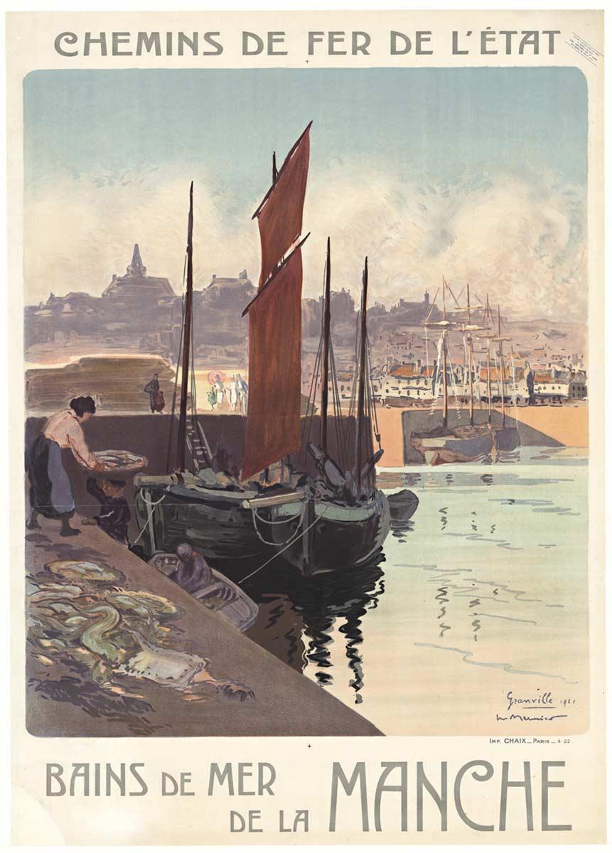 Original Bains de Mer de la Manche - Granville vintage Chemin de Fer poster