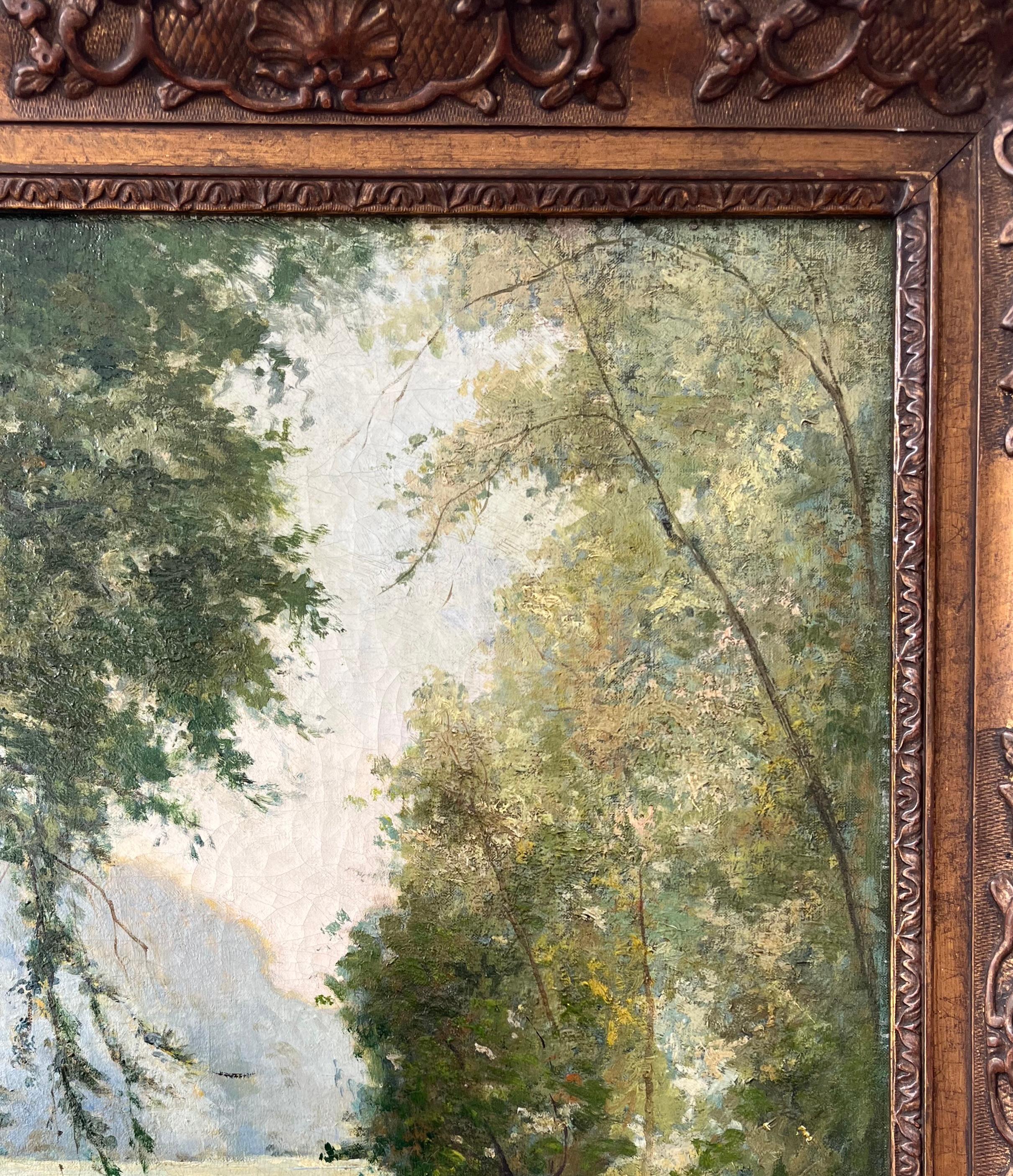 Georges Moisaut Óleo impresionista francés, paisaje fluvial en venta 4