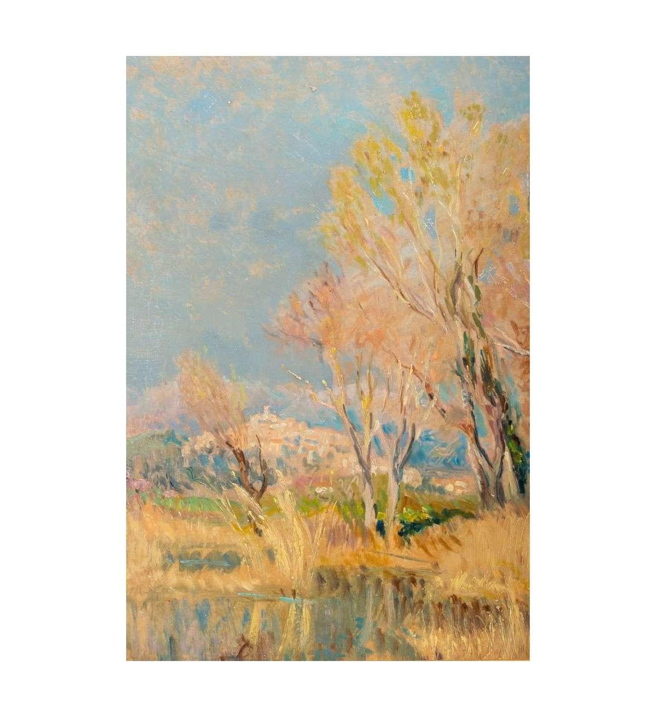 Georges Moullade (1893-1968)+ Huile sur carton, Début du printemps près de Cagnes sur Mer en vente 2