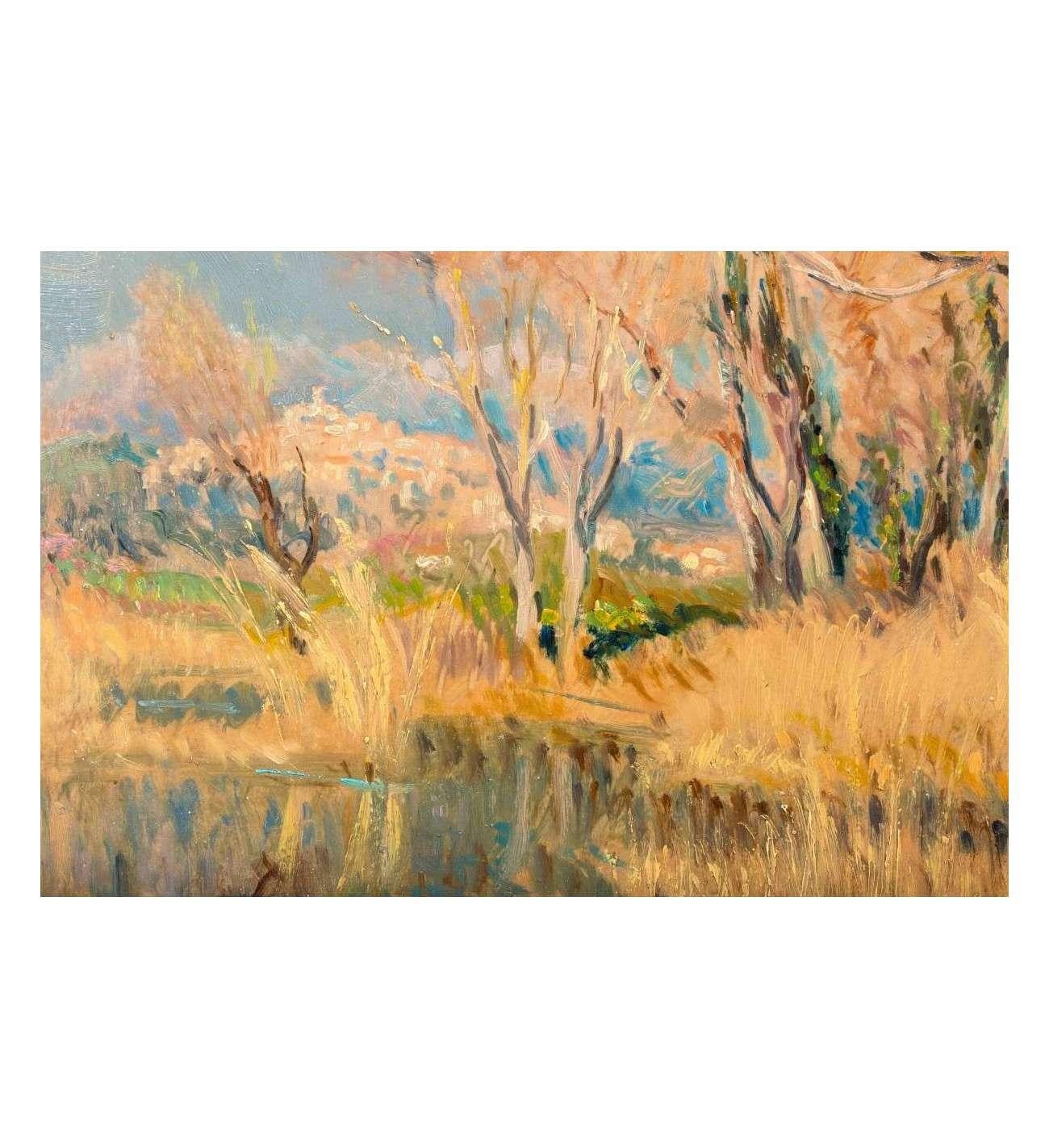 Georges Moullade (1893-1968)+ Huile sur carton, Début du printemps près de Cagnes sur Mer en vente 3