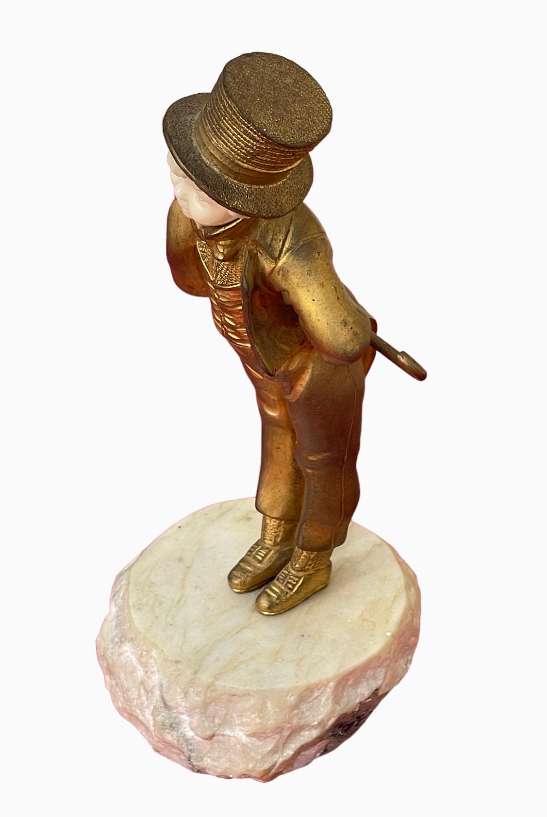 Georges Omerth - Chryselephantine, Young Man In Top Hat In Good Condition For Sale In Beaune, FR