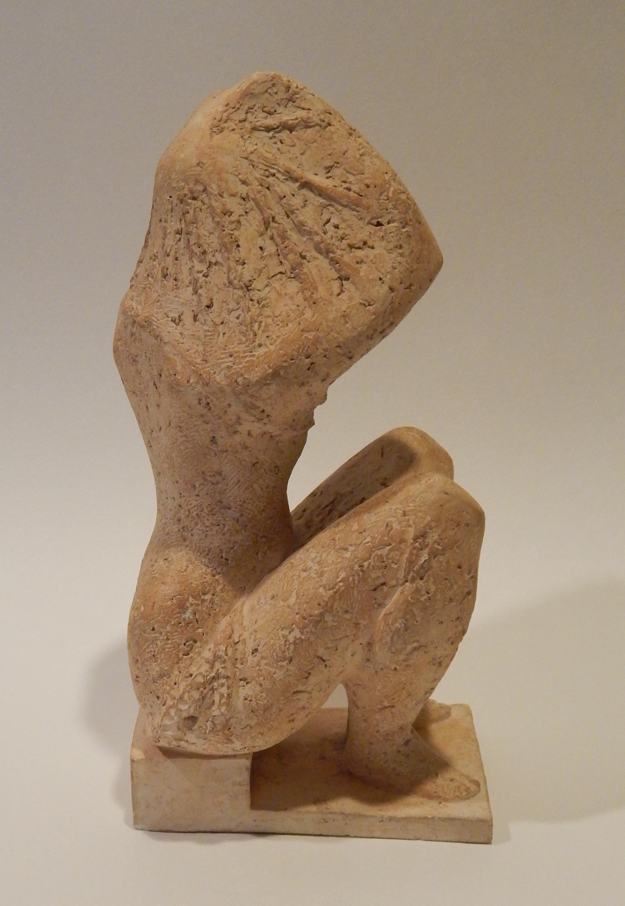 Georges Oudot French Artist Terracotta Sculpture, 1958, Seated Female Figure In Good Condition For Sale In Phoenix, AZ