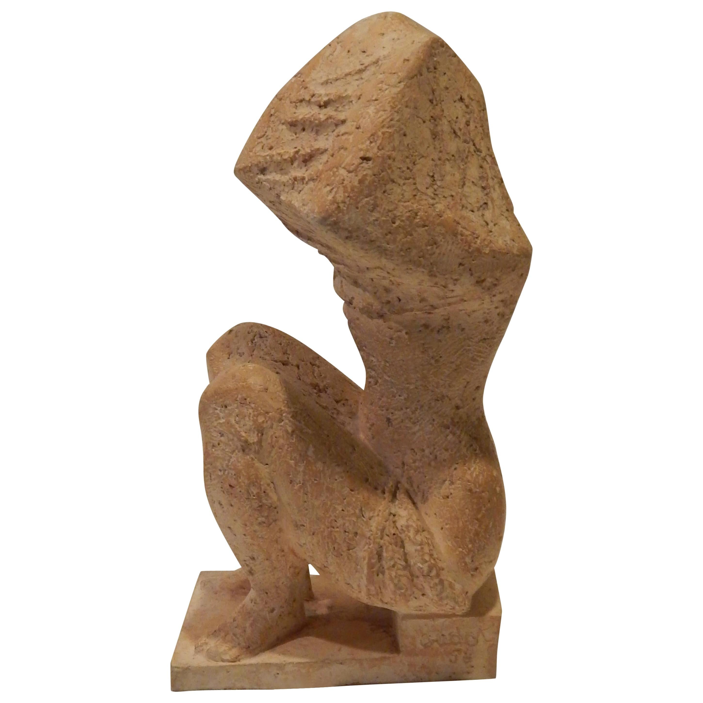 Sculpture en terre cuite de l'artiste français Georges Oudot, 1958, Figure féminine assise