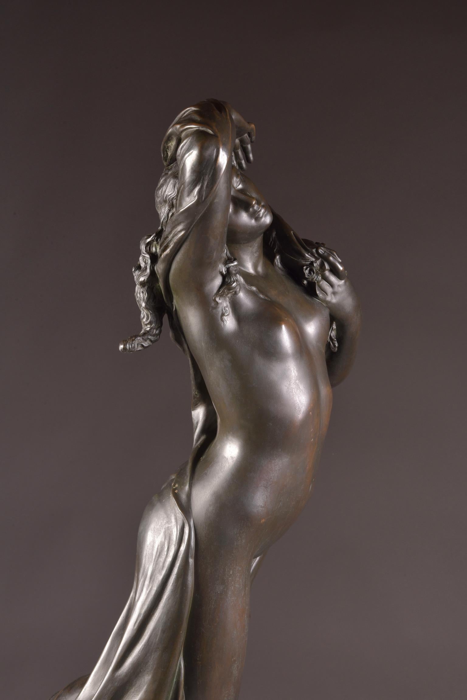 Georges P. CLERE (1829-1901) - Goddess of the night
A large rare sensueel sculpture “La déesse de la nuit” or “The goddess of the night” by Georges P. CLERE (1829-1901), Patinated brons. 

 