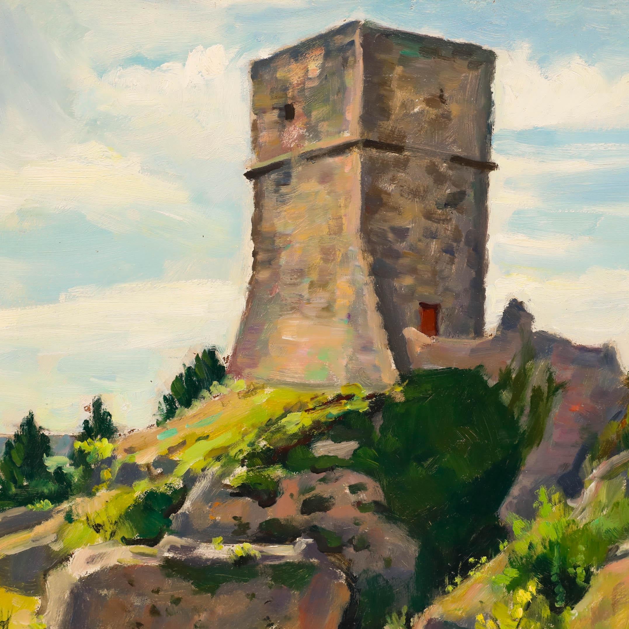 Georges Pacouil (1903-1996) - Ölgemälde, Das Uhrenaufsatz, Le Cayler, Mitte des 20. Jahrhunderts (Braun), Landscape Painting, von Georges PACOUIL (1903-1996)