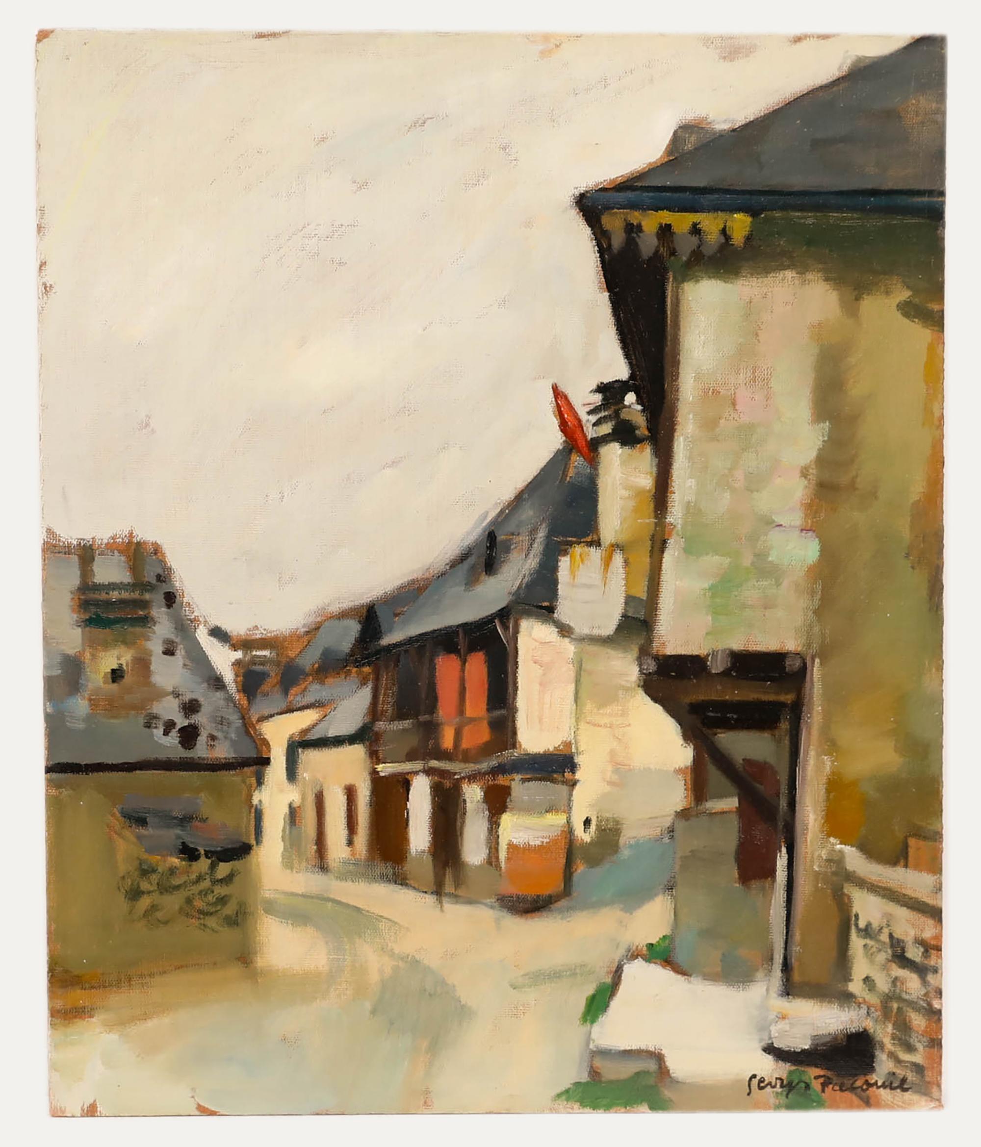 Georges Pacouil (1903-1996) - Mid 20th Century Oil, Village de montagne - Painting by Georges PACOUIL (1903-1996)