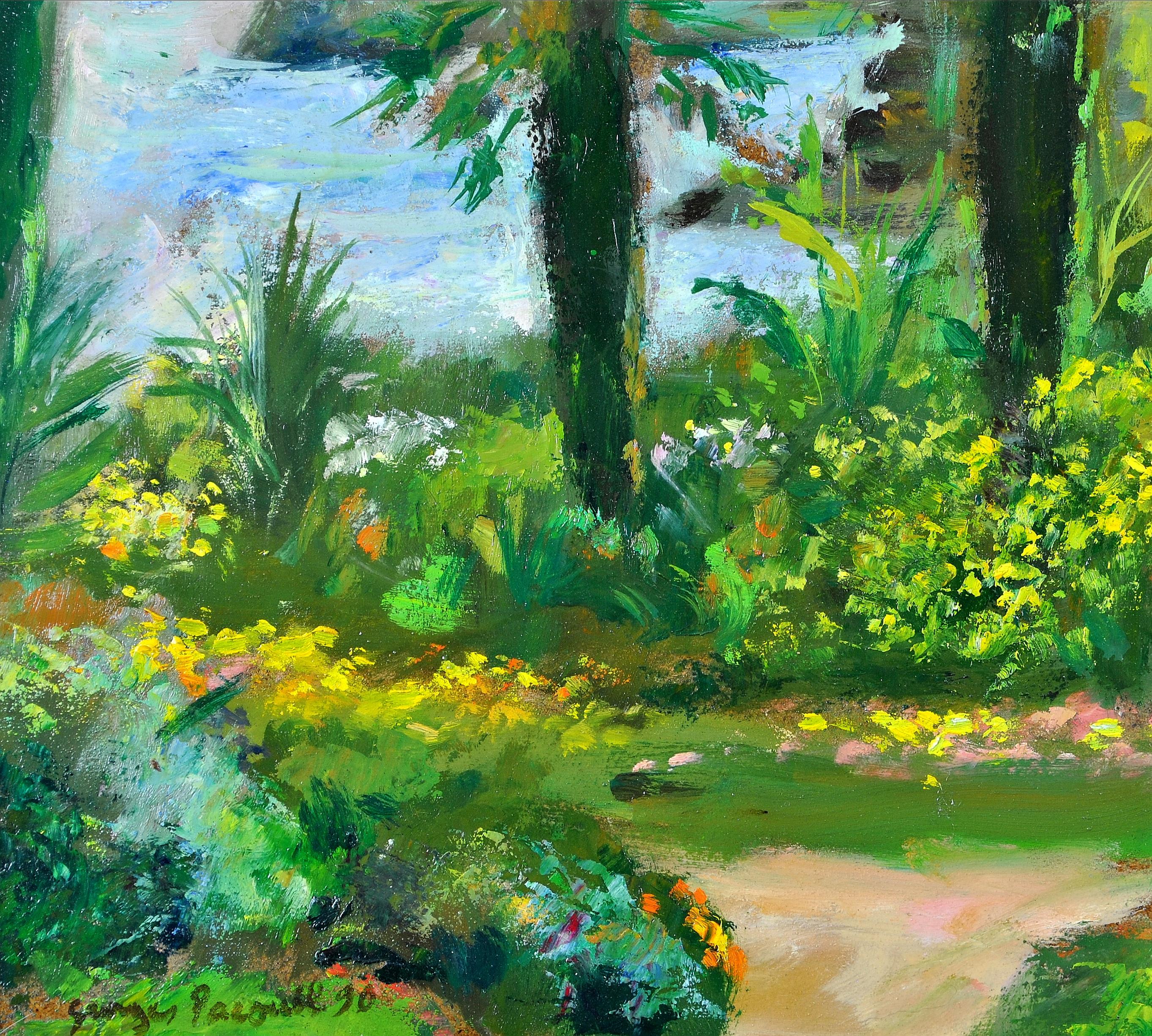 Côte d'Azur Palmiers - French Riviera South of France Paysage Peinture à l'huile - Painting de Georges Pacouil