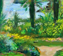 Côte d'Azur Palm Trees - French Riviera South of France Paesaggio dipinto ad olio