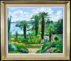 Côte d'Azur Palm Trees - French Riviera South of France Paesaggio dipinto ad olio