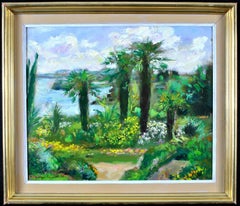 Vintage Côte d'Azur Palm Trees - French Riviera South of France Landscape Oil Painting