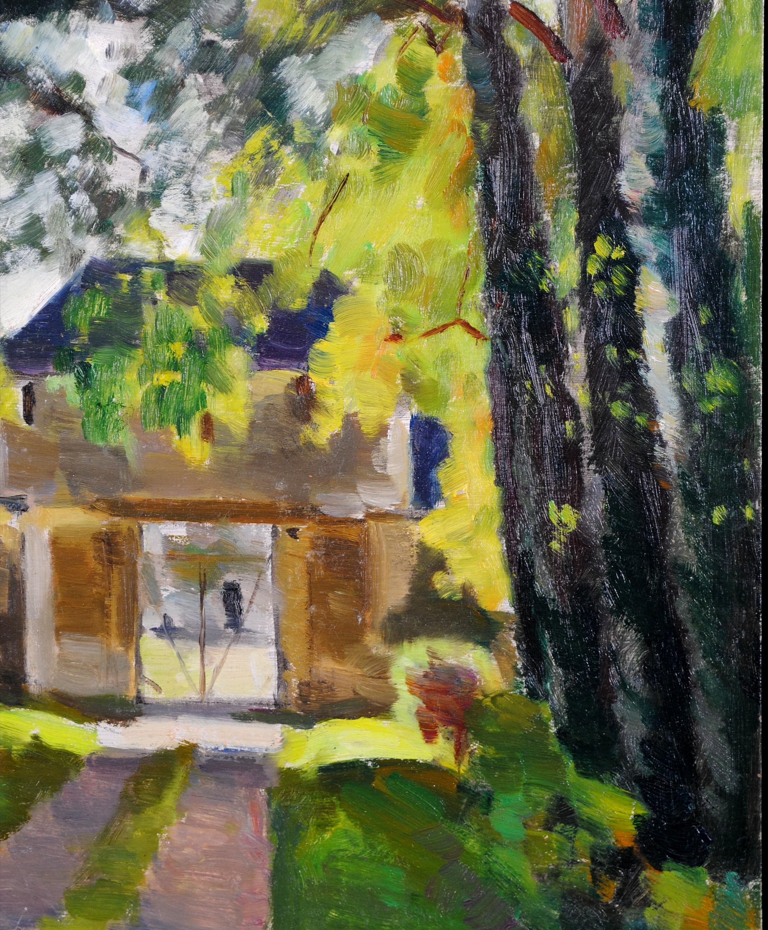 Un bellissimo paesaggio francese della metà del XX secolo, dipinto da Georges Pacouil, raffigurante l'ingresso dello Chateau Deuil. Opera di ottima qualità, firmata e datata 1955 in basso a sinistra e in eccellenti condizioni originali.

Artista: