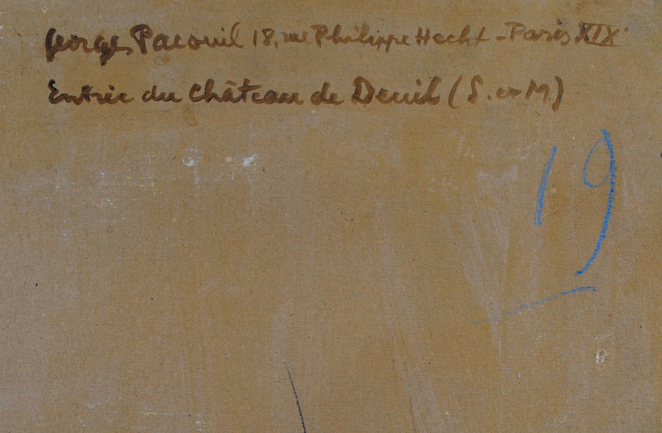 Ingresso allo Chateau Deuil - Paesaggio francese Wood dipinto olio su tavola in vendita 3