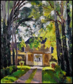 Entrance to the Chateau Deuil - French Wooded Landscape Oil on Board Painting