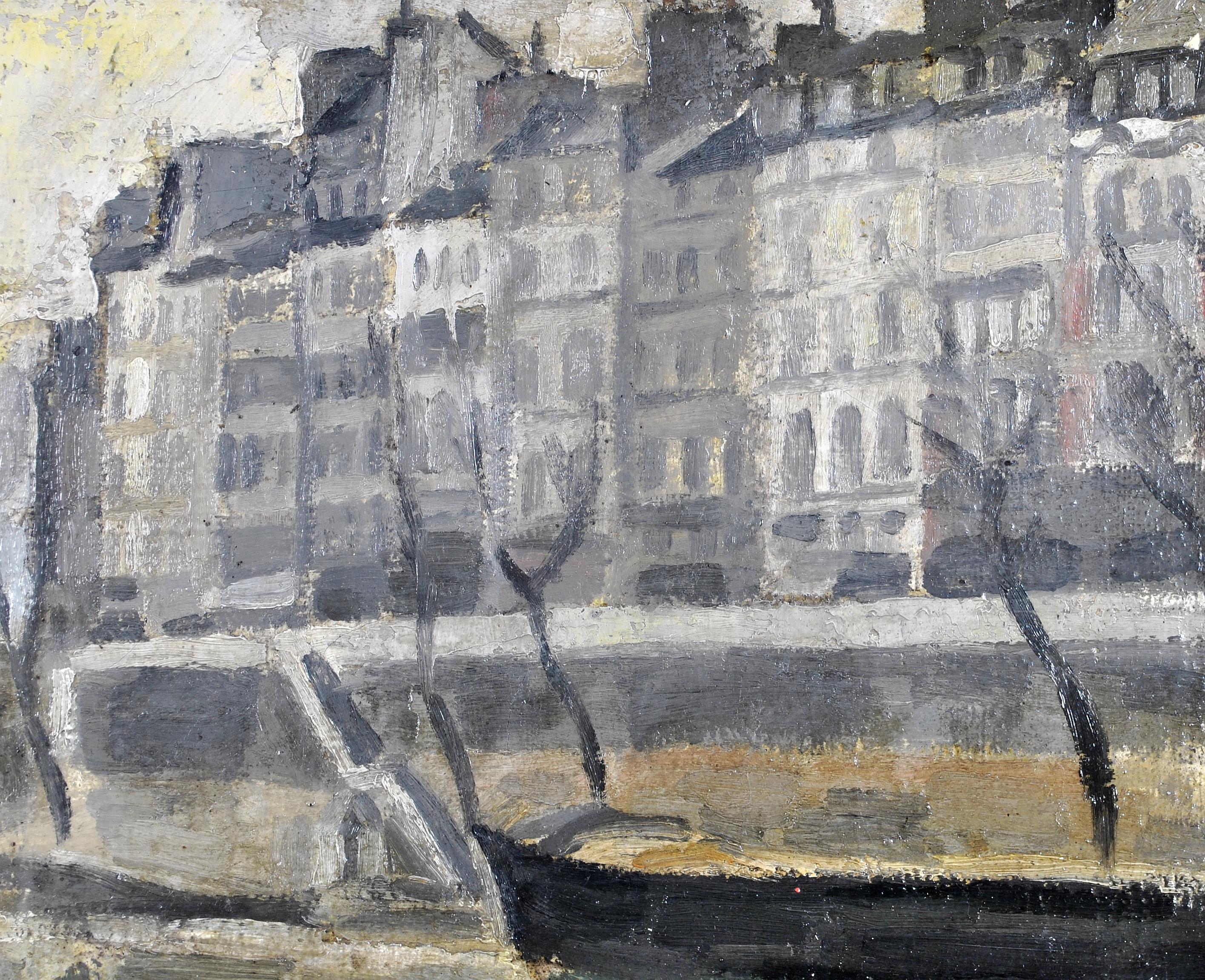 The Seine - Französische postimpressionistische Pariser Landschaft Öl auf Leinwand Gemälde (Post-Impressionismus), Painting, von Georges Pacouil