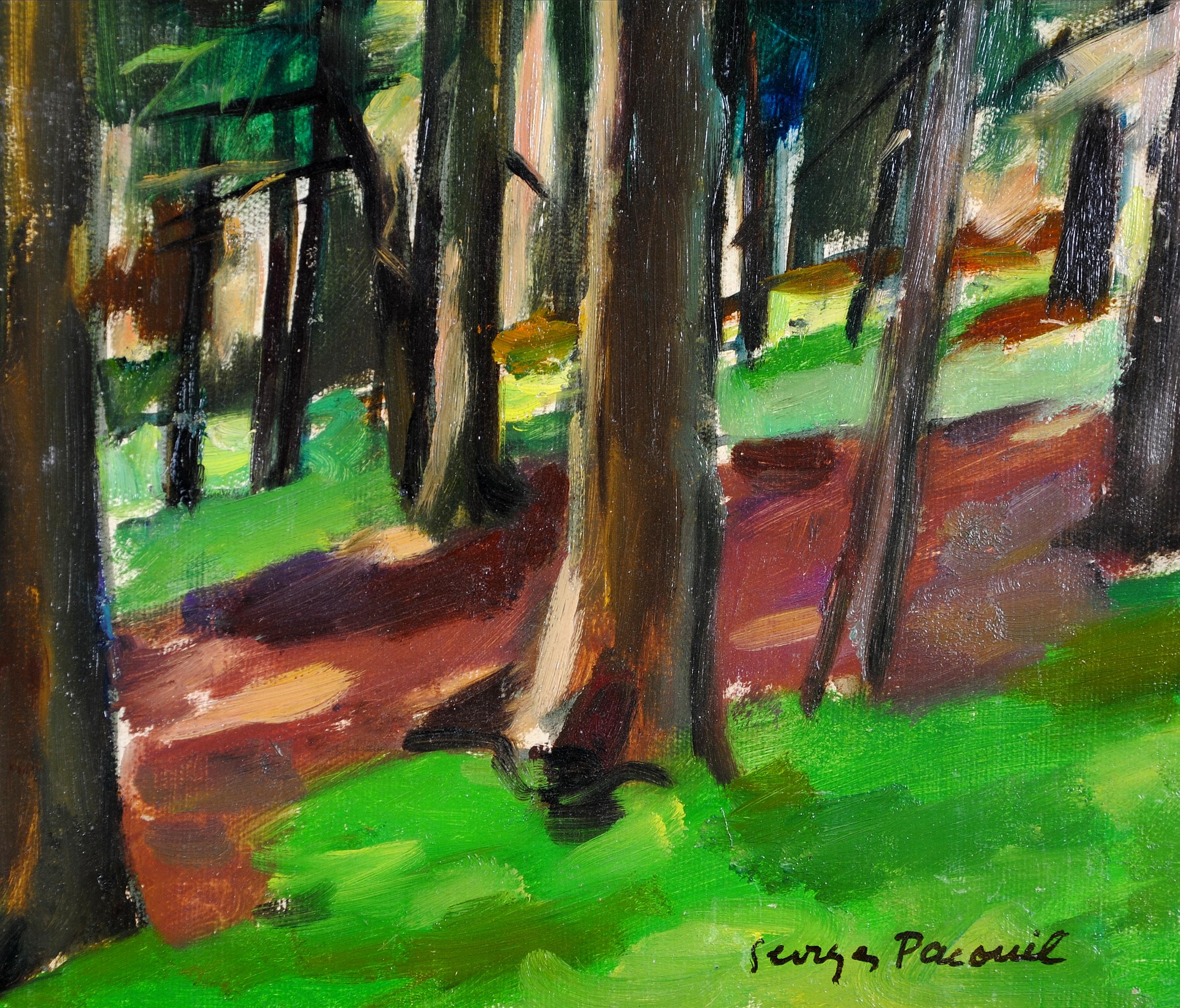 Un bellissimo olio impressionista francese su tavola della metà del XX secolo che raffigura un paesaggio boschivo, opera di Georges Pacouil. Un lavoro di eccellente qualità e vivacità. Firmato in basso a destra.

Artista: Georges Pacouil (francese,