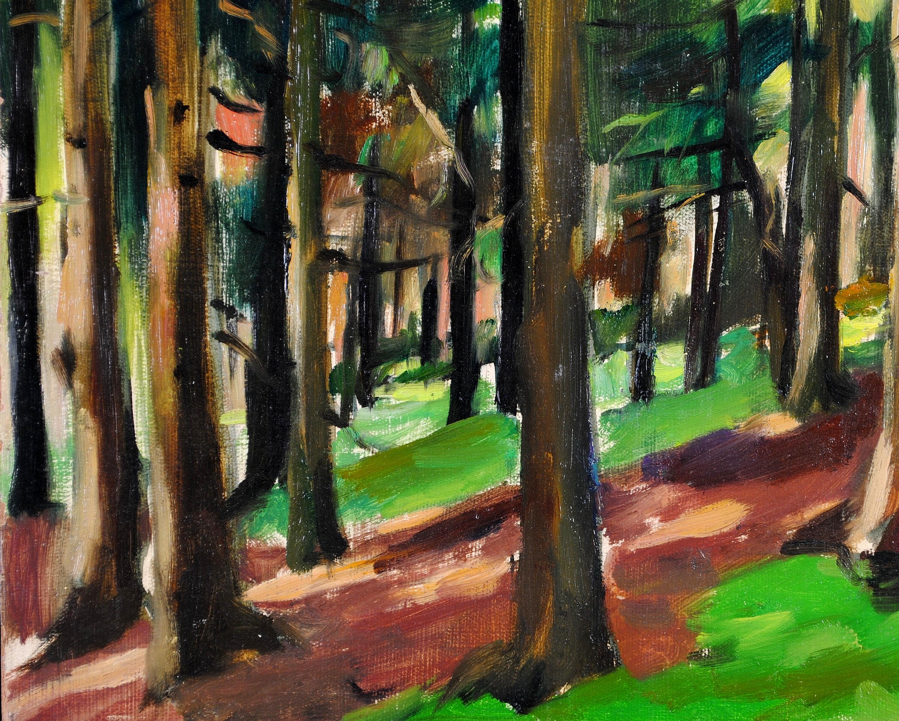 Paesaggio Wood - Pittura impressionista francese olio su tavola della metà del XX secolo in vendita 1