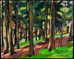 Wooded Landscape - Mid 20th Century French Impressionist Oil on Board Painting