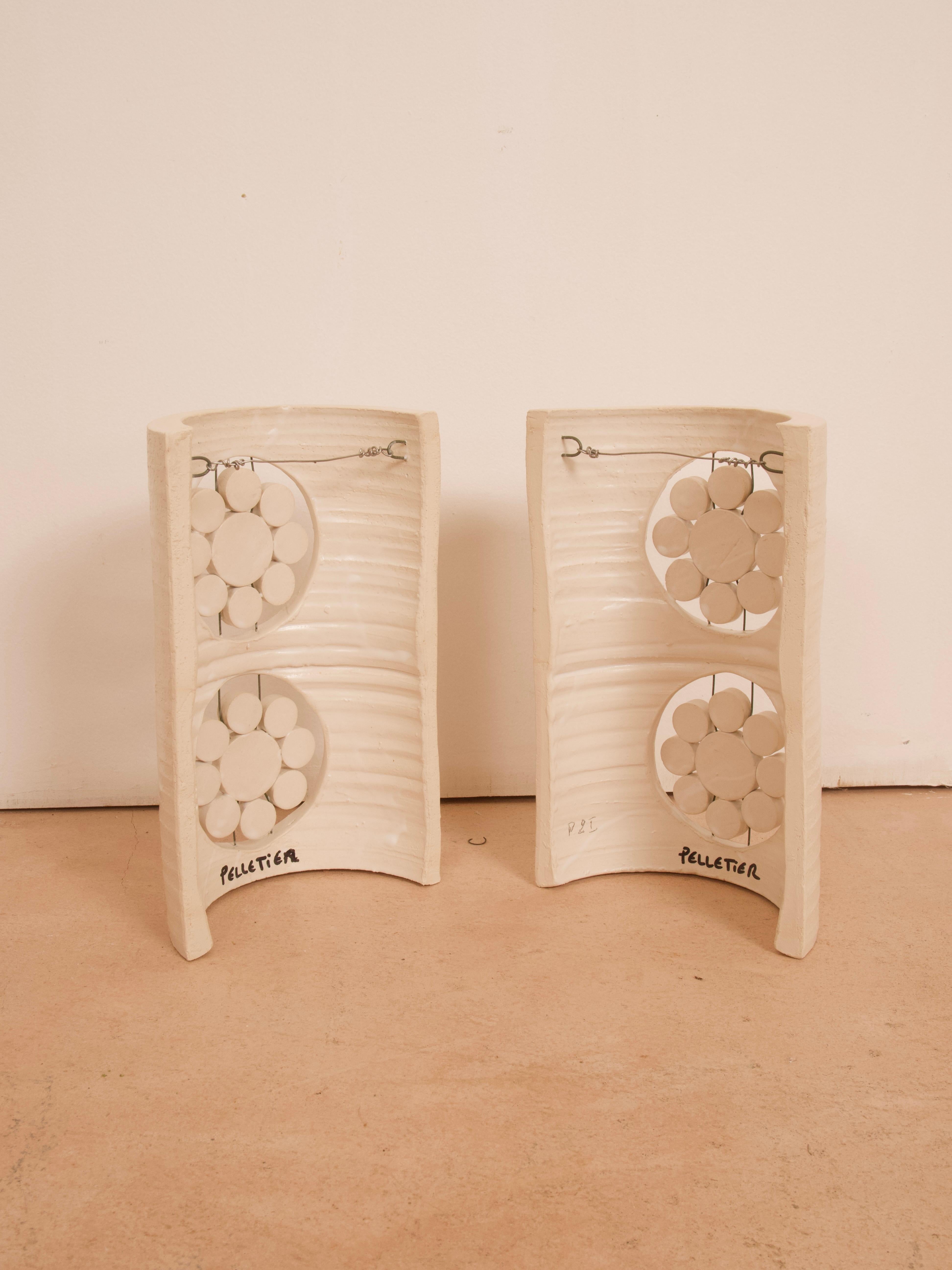 Georges Pelletier 2 Flowers Sconces in White Enameled Ceramic For Sale 5