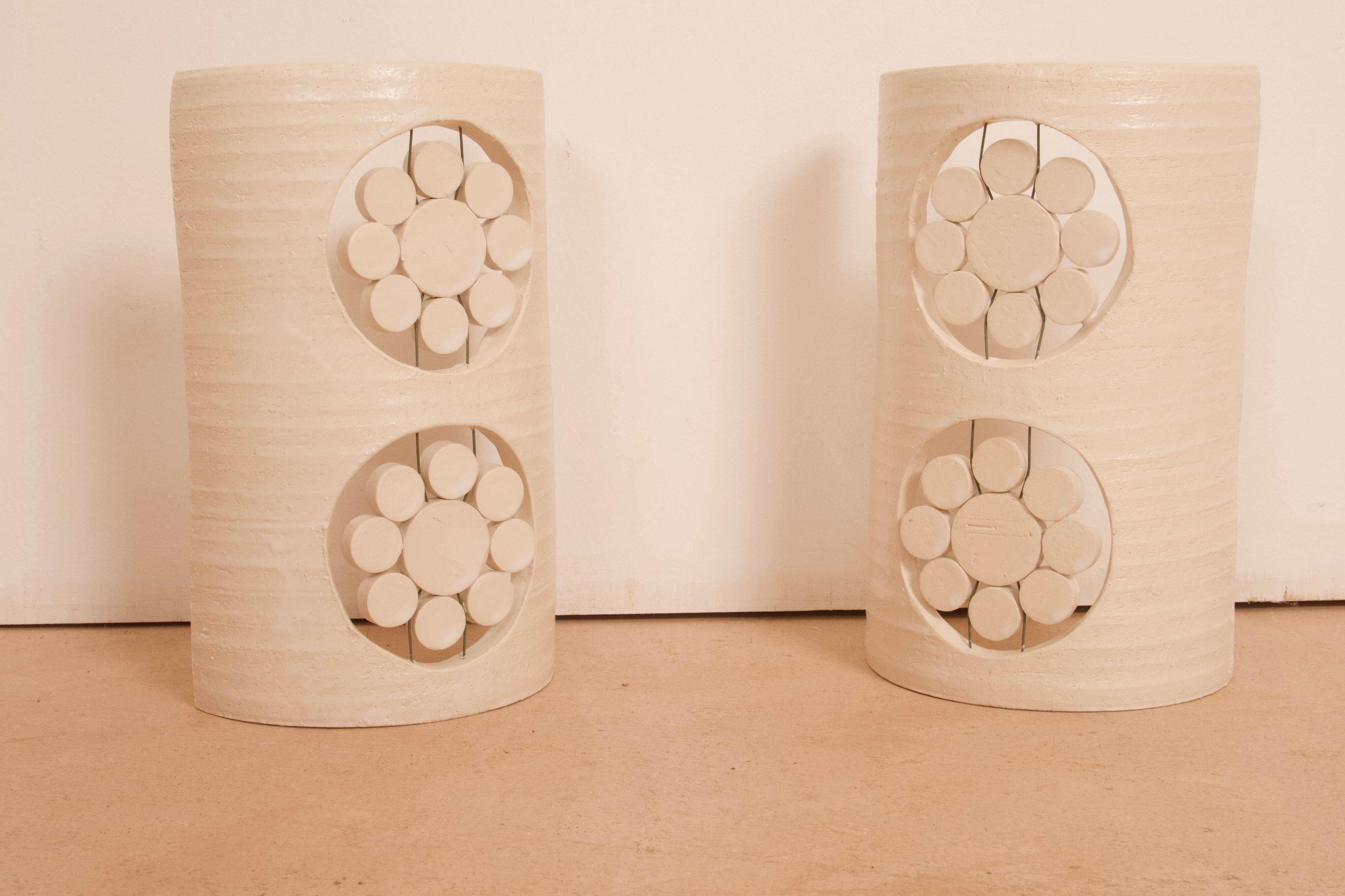 Georges Pelletier 2 Flowers Sconces in White Enameled Ceramic 7