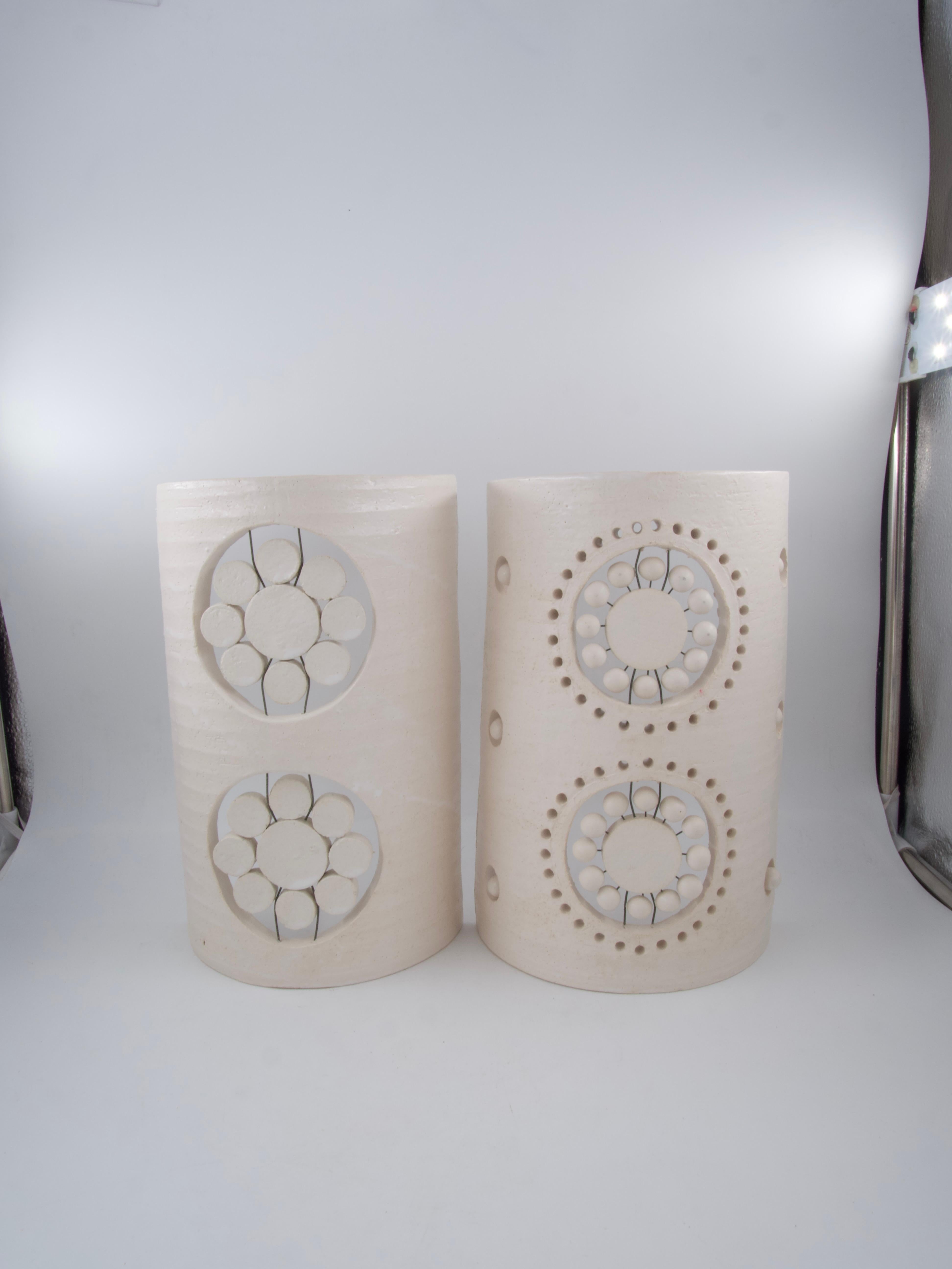Georges Pelletier 2 Flowers Sconces in White Enameled Ceramic For Sale 8