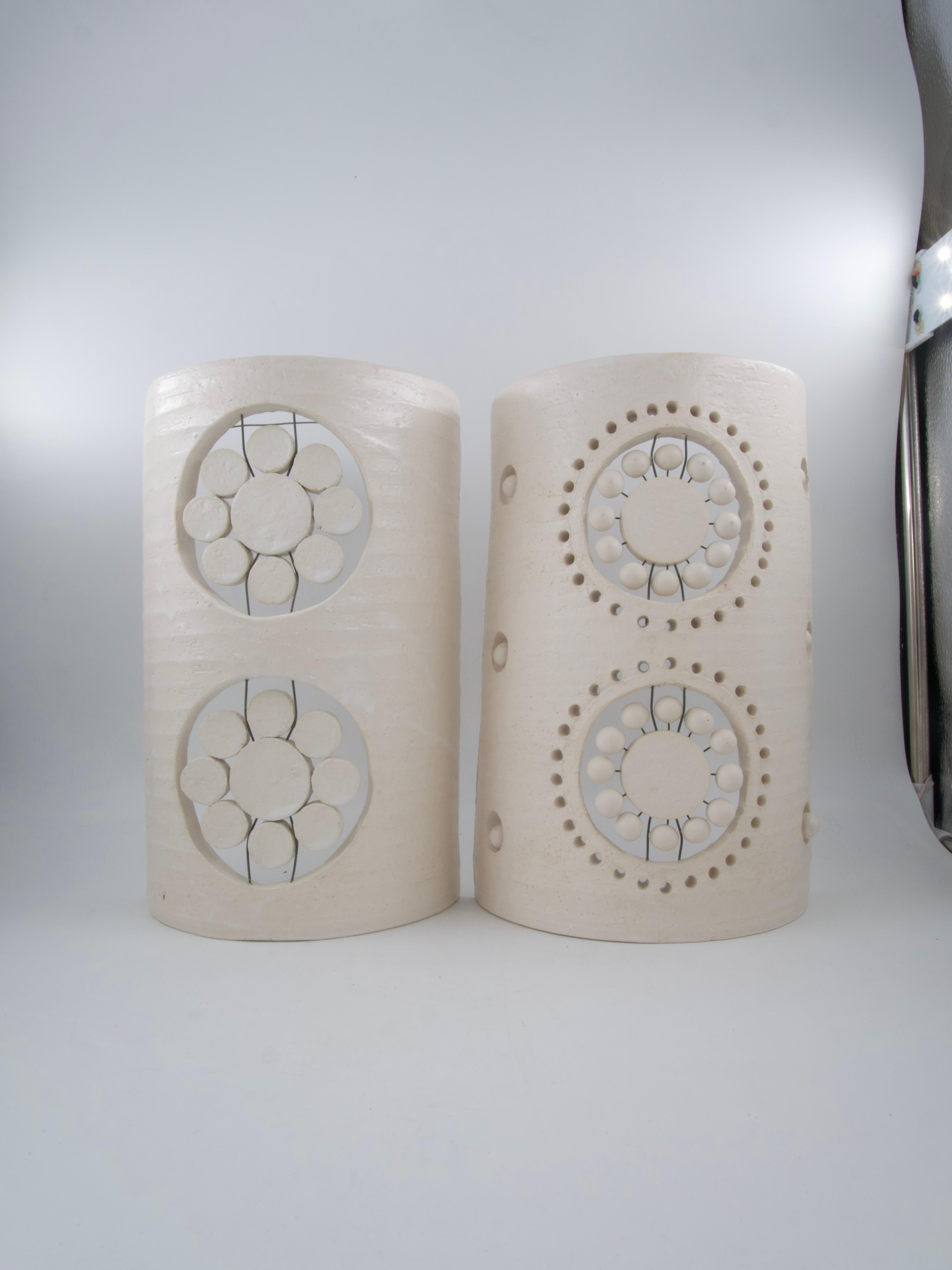 Georges Pelletier 2 Flowers Sconces in White Enameled Ceramic For Sale 9