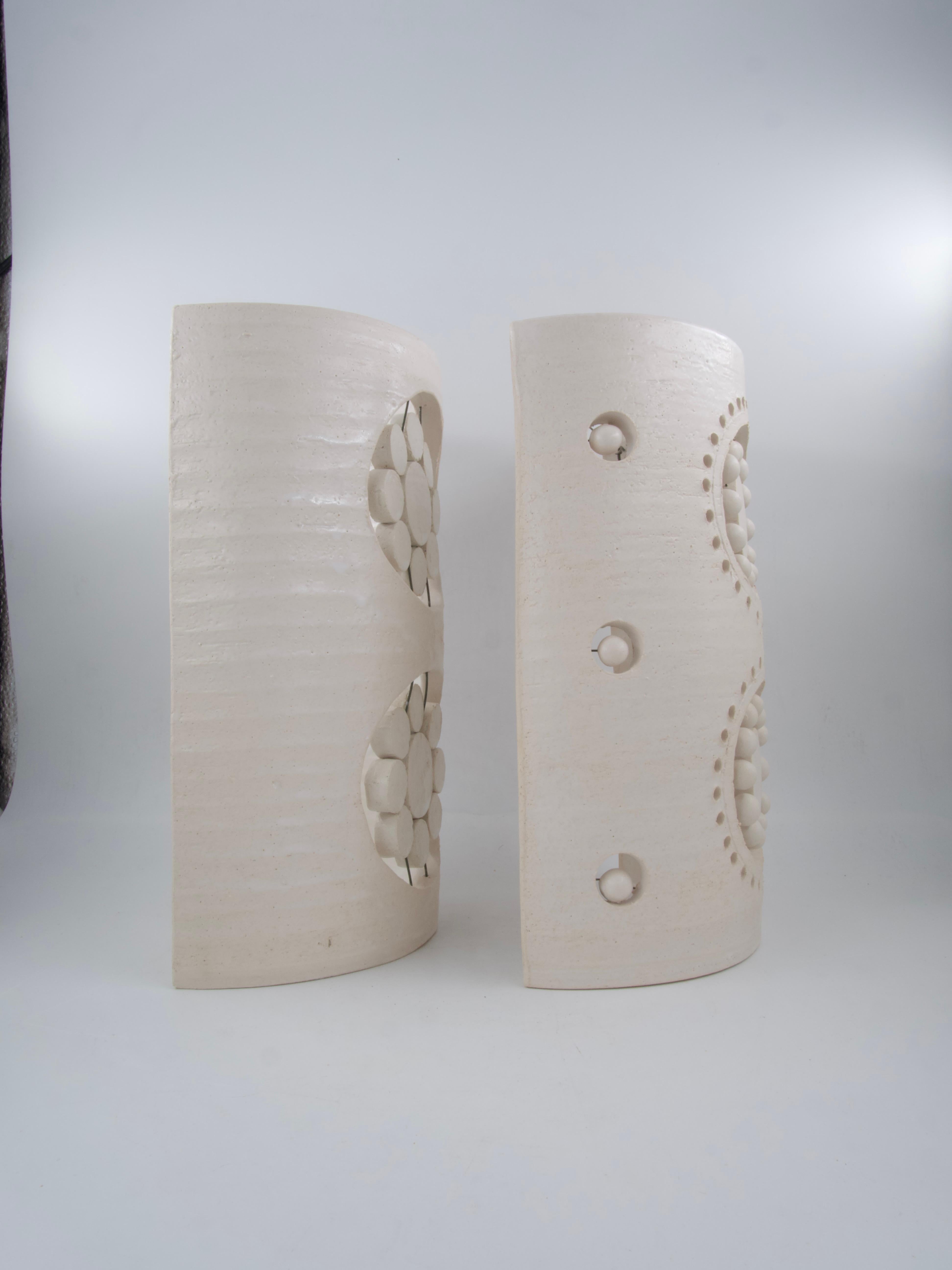 Georges Pelletier 2 Flowers Sconces in White Enameled Ceramic For Sale 12
