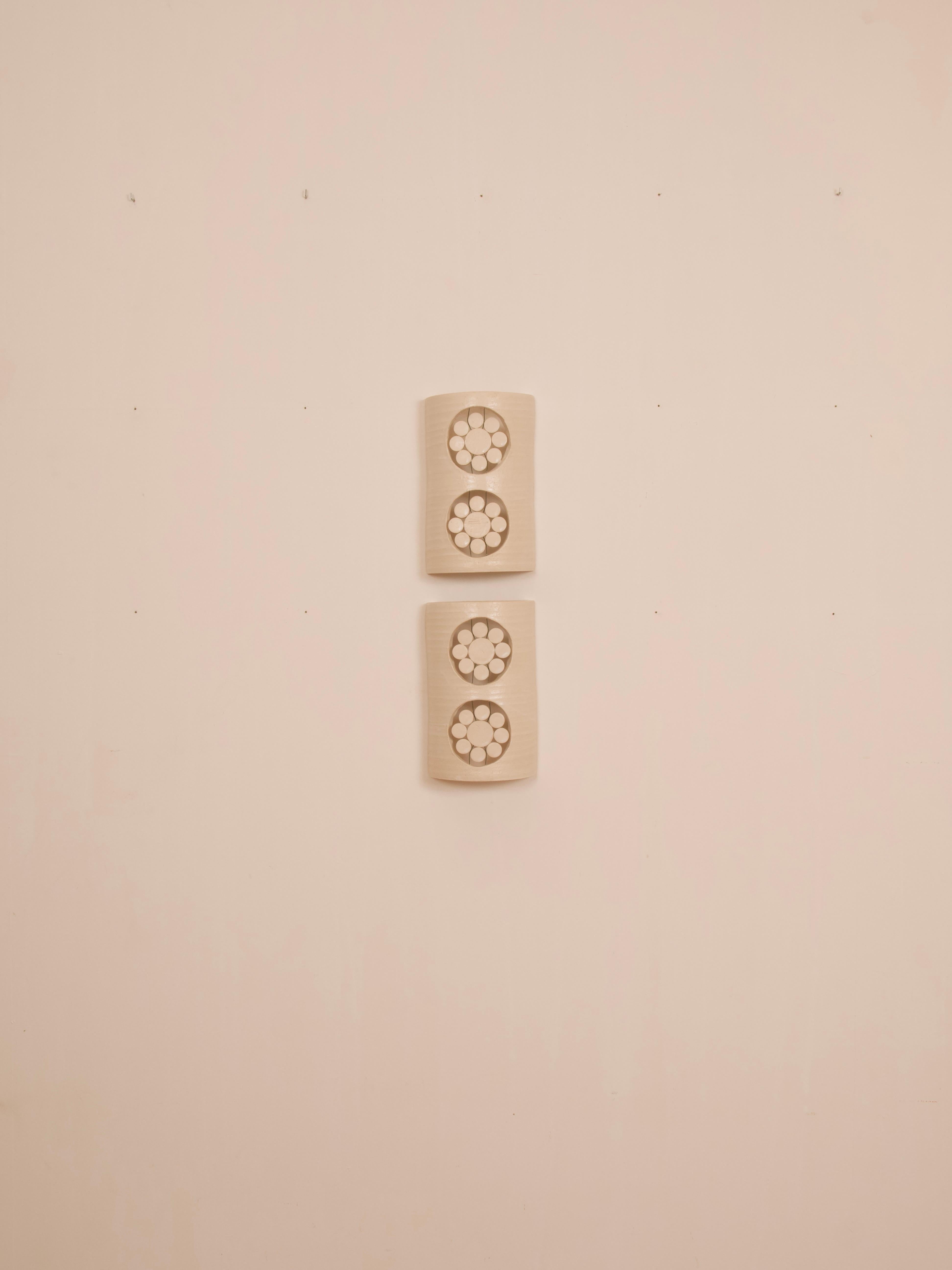 Other Georges Pelletier 2 Flowers Sconces in White Enameled Ceramic For Sale