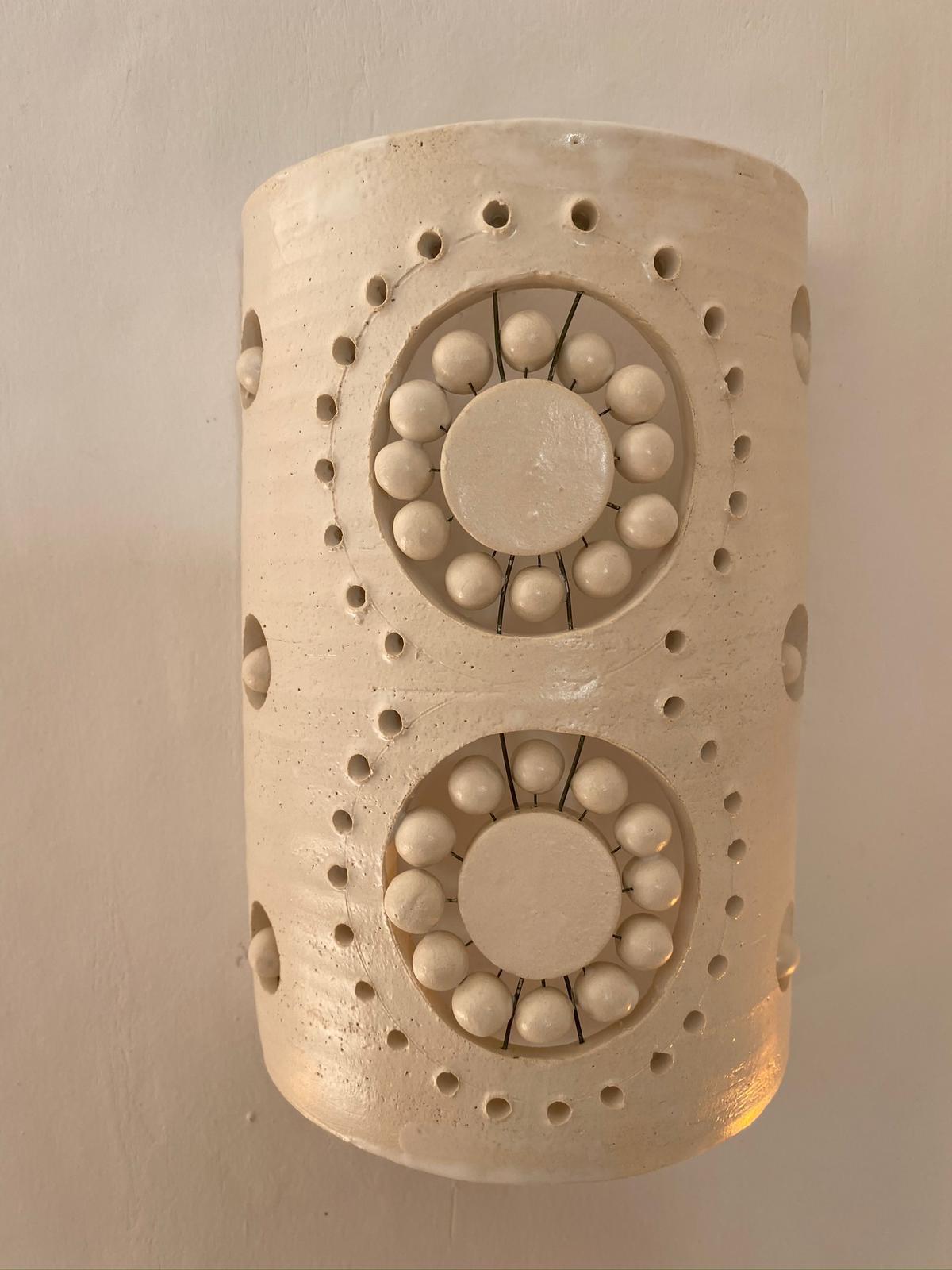 Georges Pelletier 2 Flowers Sconces in White Enameled Ceramic  In New Condition In Santa Gertrudis, Baleares