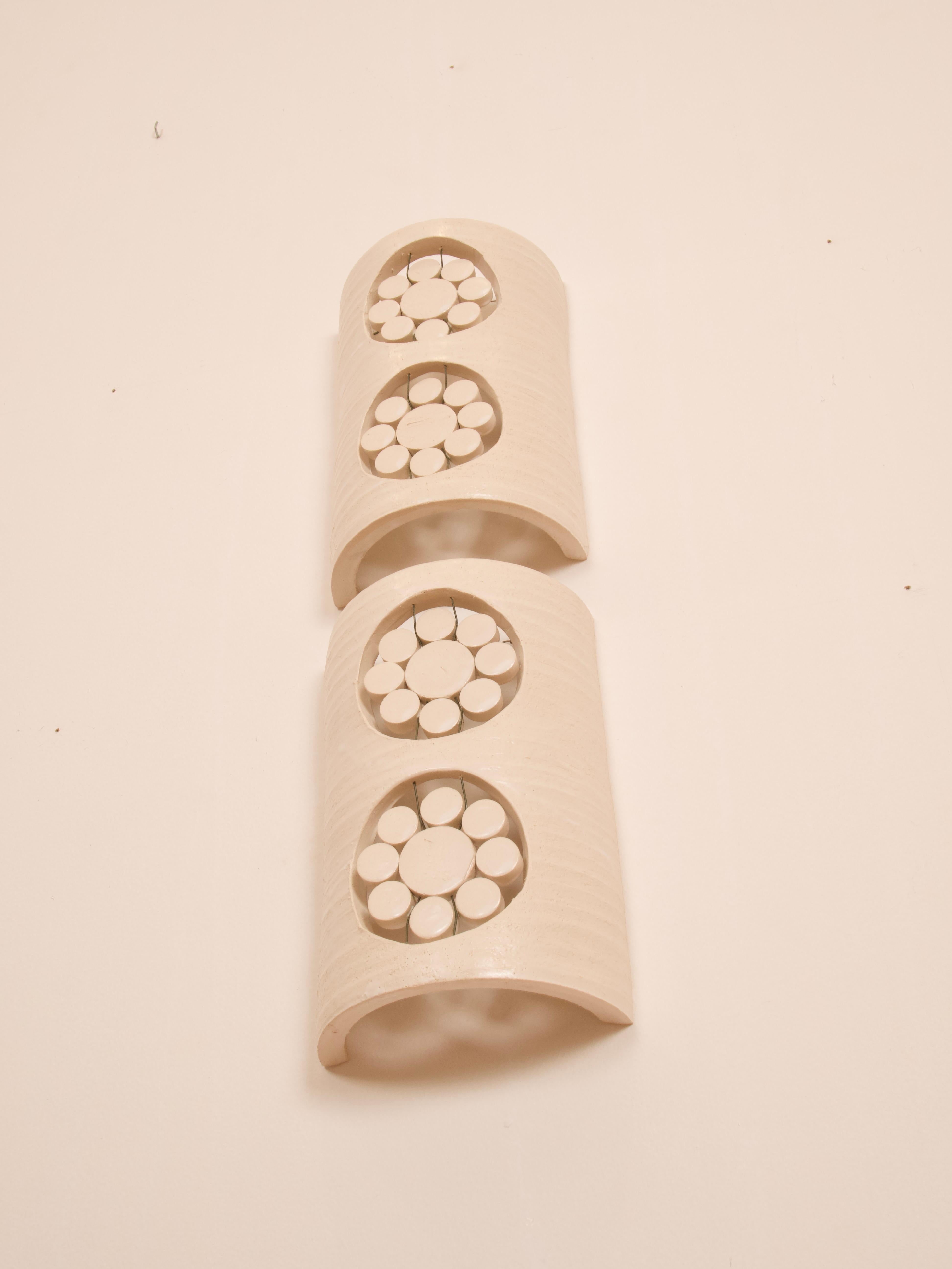 Georges Pelletier 2 Flowers Sconces in White Enameled Ceramic In New Condition In Santa Gertrudis, Baleares