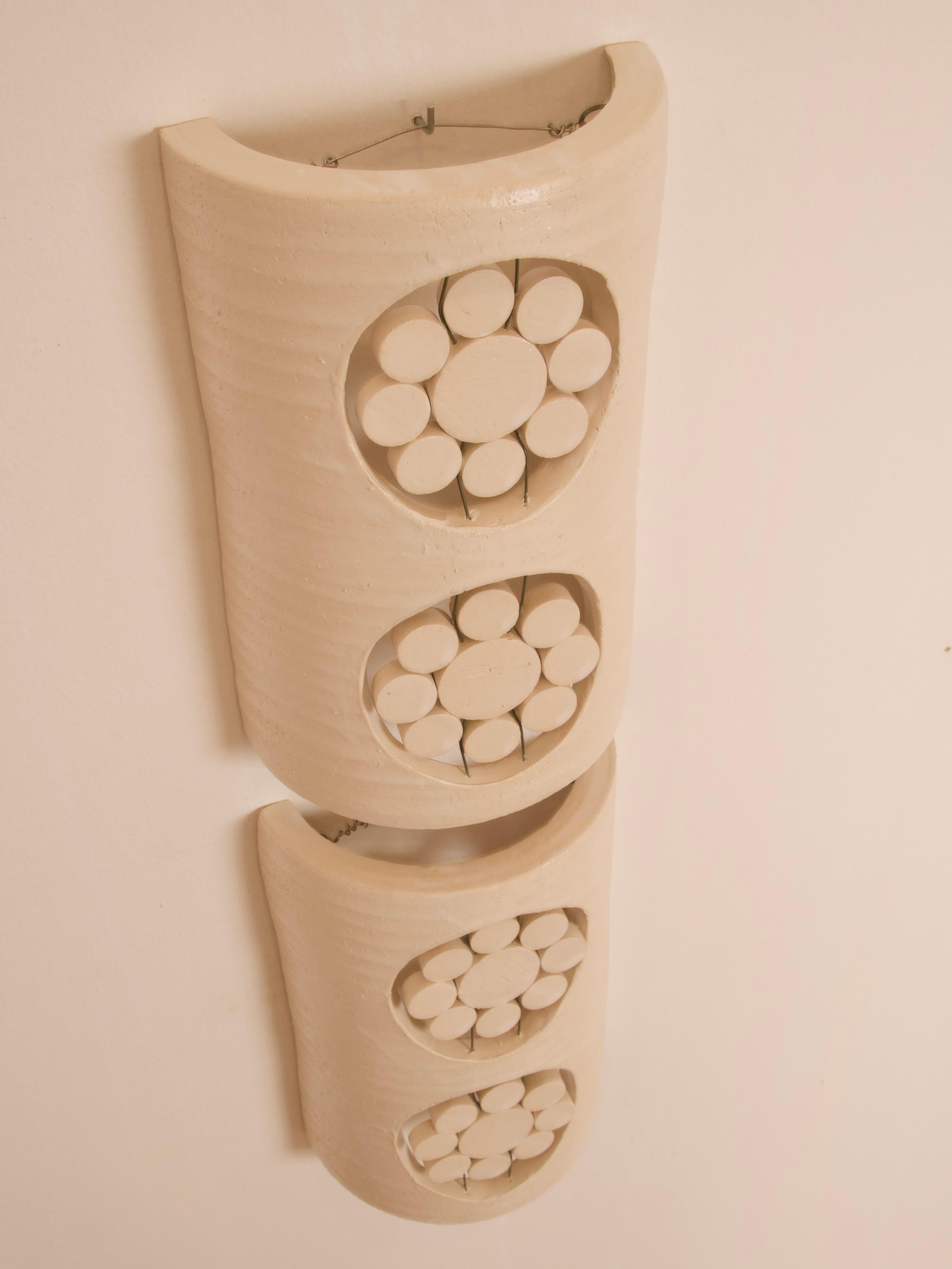 Georges Pelletier 2 Flowers Sconces in White Enameled Ceramic For Sale 2