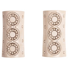 Georges Pelletier 3 Apliques Flores en Cerámica Esmaltada Blanca