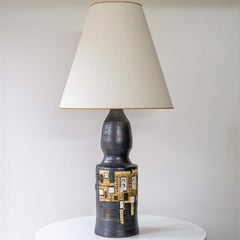 Georges Pelletier Baluster Dark Ceramic Lamp, Custom Silk Lampshade by R. Houben