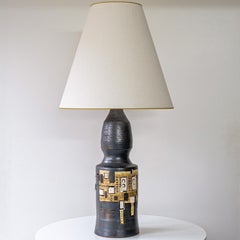 Georges Pelletier Baluster Dark Ceramic Lamp, Custom Silk Lampshade by R. Houben